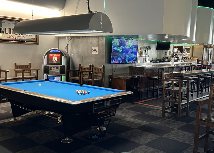 View of the jukebox and bar area.